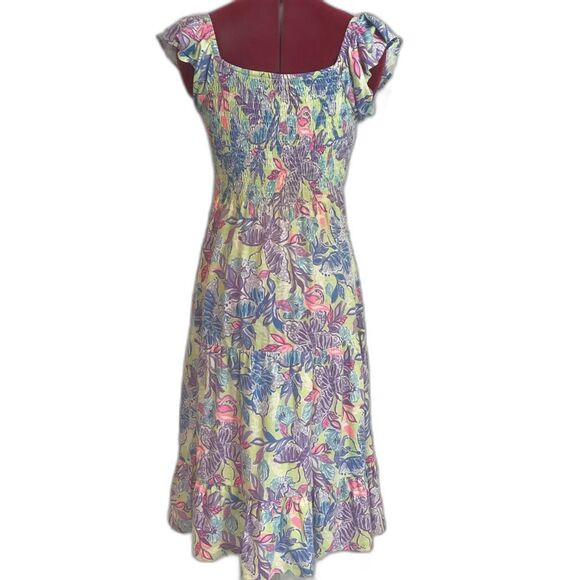 Lilly Pulitzer Jilly Smocked Midi Dress Woman Size XS Dew Drop Stay Fly Smocked - Picture 6 of 14